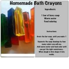 the instructions for homemade bath crayons are shown in this poster, which shows how to use them