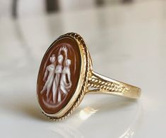 Cameo Ring Three Graces Cameo Ring 10K Gold Hand Carved - Etsy Cameo Rings, Goddess Ring, Three Graces, Cameo Ring, Ring Art Deco, Gold Hand, Gold Hands, Antique Rings, 10k Gold