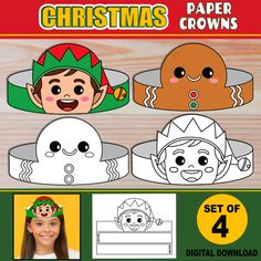 christmas paper crowns for kids to color and cut with the help of digital printables