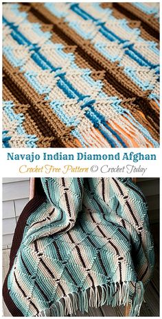 Navajo Indian Diamond Afghan Crochet Free Pattern - Stripy #Blanket; Free #Crochet; Patterns Crochet Indian Blanket Free Pattern, Crochet Diamond, Afghan Crochet Pattern, Crochet Throw Pattern, Crochet Blanket Pattern Easy, Crochet Blanket Designs