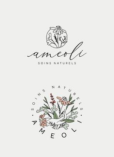 the logo for an organic cosmetics brand with flowers and leaves on it's side