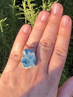 Blue Apatite silver plated ring size 9 Blue Rings With Large Stone For Healing, Blue Natural Stone Crystal Ring In Sterling Silver, Blue Sterling Silver Crystal Ring With Natural Stones, Apatite Ring, Blue Apatite, Plated Ring, Sapphire Ring, Statement Rings, Silver Plate