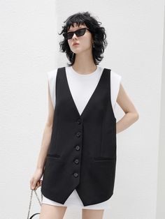 Women's Layered Sleeveless Dress Sets Dress Sets, Waistcoat Dress, Low Low, Sleeveless Tee, Black Xs, Mix N Match, Fashion Sewing, Wearing Dress, Body Measurements