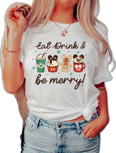 Casual Christmas Tops With Character Print, Cotton Top With Character Print For Holidays, Holiday Cotton Tops With Character Print, Holiday Cotton Top With Character Print, White Cartoon Print Tops For Christmas, White Christmas Character Print T-shirt, White Tops With Cartoon Print For Christmas, White Christmas T-shirt With Character Print, White Christmas Cartoon Print Tops