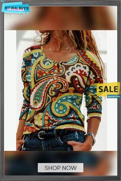 Women's T Shirt Tee Black Wine Red Floral Geometric Button Print Long Sleeve Casual Weekend Basic Ethnic Round Neck Regular Floral Painting S Bohemian Green Tops With Buttons, Bohemian Red Tops With Buttons, Bohemian Festival Tops With Buttons, Bohemian Style Festival Tops With Buttons, Bohemian Multicolor Tops With Button Closure, Bohemian Multicolor Blouse With Buttons, Red Bohemian Blouse With Buttons, Bohemian Long Sleeve Tops With Button Closure, Bohemian Long Sleeve Top With Button Closure