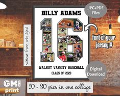 an advertisement for billy adams's baseball team hangs in front of a brick wall