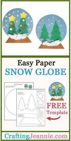 paper snow globe with christmas trees on it and the words easy paper snow globe below