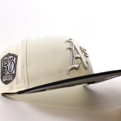 Oakland Athletics 50th Anniversary New Era 59Fifty Fitted Hat in Chrome White, Black with Gray Under Brim. 🐘 - https://www.ecapcity.com/products/oakland-athletics-50th-anniversary-new-era-59fifty-fitted-hat-chrome-white-black-gray-under-brim - #ECAPCITY #Neweracap #Athletics #BATTLEOFTHEBAY Chrome White, Hat Stores, Pink Bottom, New Era Cap, Icy Blue, New Era 59fifty, Oakland Athletics, Fitted Caps, Fitted Hat