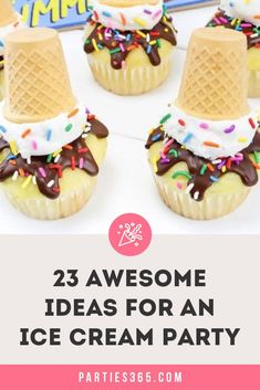 cupcakes with ice cream and sprinkles on top are featured in this post