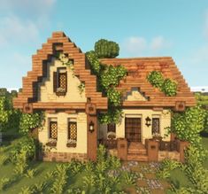 Minecraft Cottage House, Cottage Minecraft, Construction Minecraft, Aesthetic Cottage, Bangunan Minecraft, Minecraft Farm