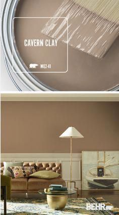 two pictures showing the same paint color in different rooms, one is brown and the other is beige