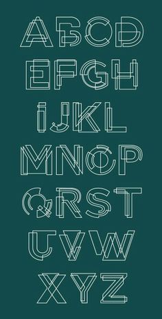 the alphabet is made up of lines and letters, all in white on a green background