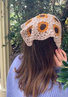 Crocheted bandana with sunflowers  Cute summer headband in a cottage core style. You can find the product details below: ✨ready to shipping; ✨100% handmade; ✨Model in the photo is wearing an adult size bandana CARE:  Hand wash, cold water, do not bleach, do not iron. It dries in a horizontal position (by laying it flat).  *When you purchase this product, only the Sunflower bandana will be shipped. You can see the color options in the last I knit my products in a smoke-free and pet-free home. Ple Yellow Bohemian Crochet Hat For Spring, Vintage Crochet Hat For Summer Festivals, Spring Bohemian Crochet Hat For Festivals, Bohemian Crochet Hat For Spring, Handmade Bohemian Crochet Hat For Spring, Bohemian Crochet Hat One Size, Bohemian Crochet Hat, Crocheted Bandana, Fairy Hair Accessories