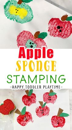 an apple sponge stamping craft for toddlers to make