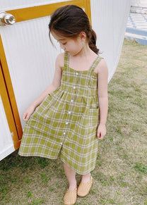 Fashion Green Square Collar Plaid Patchwork Button Girls Long Dress Sl – Gemi Glitz Girls Long Dresses, Boho Summer Outfits, Green Square, Dress Sleeveless, Baby Wearing, Trinidad And Tobago, Boho Outfits, Long Dress, Summer Outfits