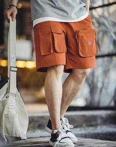 American Mountain Multi-Pocket Functional Elastic Waist Men's Shorts | Harmony Gallery Summer Game, Summer Games, Skirt Co Ord, Denim Overalls, Vibrant Orange, Mens Activewear, Shorts With Pockets, Casual Wardrobe, Haiti