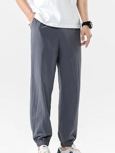 Men's Linen Pants Trousers Summer Pants Beach Pants Jogger Pants Drawstring Elastic Waist Plain Breathable Soft Casual Daily Holiday Linen / Cotton Blend Fashion Streetwear Black White Micro-elastic Baggy Solid Color Sweatpants For Summer, Non-stretch Pants For Leisure, Gray Cotton Parachute Pants For Summer, Solid Color Ankle-length Leisure Pants, Gray Elastic Waistband Sweatpants For Summer, Gray Summer Sweatpants With Elastic Waistband, Baggy Gray Parachute Pants For Summer, Gray Baggy Parachute Pants For Summer, Gray Straight Leg Summer Pants