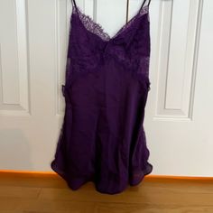 Nwot Jezebel Open Back Satin And Lace Nightgown Lingerie. Size Medium (Runs Slights Small) Purple V-neck Sleepwear For Bedtime, Coquette Camisole Slip Dress For Sleep, Coquette Camisole Chemise For Night, Sleep Chemise With Lace Trim Camisole, Sleep Chemise With Lace Trim In Camisole Shape, Sleep Chemise With Lace Trim Camisole Shape, Sleepwear Camisole Chemise With Lace Trim, Coquette Slip Dress With Lace Trim For Sleep, Night Camisole Slip With Lace Trim