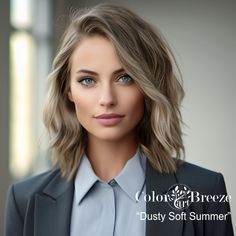 Young Dusty Soft Summer Season Example. Hair Color For Soft Summer Skin Tone, House Of Color Summer Hair Colors, True Summer Hair Color Blondes, Soft Summer Balayage, House Of Color Summer Hair, Soft Summer Hair Color Blonde, Summer Season Hair Color, Light Summer Vs True Summer