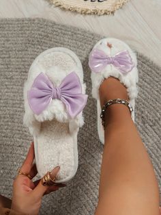 Women Fluffy Bow-Knot Slippers, Warm & Breathable Indoor House Shoes For All Season Use Purple Preppy    Animal    Women Shoes, size features are:Bust: ,Length: ,Sleeve Length: Slipper Aesthetic, Purple Preppy, Purple Slippers, Bow Knot, House Shoes, Cute Simple Outfits, House Slippers, Womens Fall, Maternity Bag