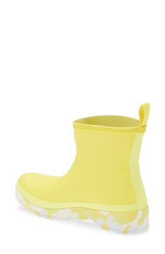 Impervious to wind and rain, this short version of Hunter's Original rubber boot is a style-savvy companion on drizzly days with a fun color-splash rubber sole. Rubber upper/textile lining/rubber sole Imported Yellow Weatherproof Rain Boots For Outdoor, Spring Waterproof Boots For Rainy Weather, Yellow Waterproof Rain Boots, Casual Yellow Rain Boots For Outdoor, Casual Yellow Rain Boots, Spring Outdoor Weatherproof Rain Boots, Casual Yellow Rain Boots For Spring, Waterproof Ankle Rain Boots For Spring, Spring Weatherproof Boots For Outdoor Activities