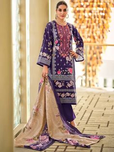 https://www.indianweddingsaree.com/product/cotton-party-wear-salwar-kameez-in-purple-and-violet-with-thread-work-1962183 Bandhani Dress Materials, Party Wear Salwar Kameez, Print With Embroidery, Party Wear Salwar, Patiyala Dress, Single Dress, Bandhani Dress, Embroidery Suit, Dress Materials Cotton