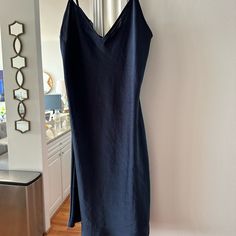 Dark Navy Lightweight Satin With A Glossy Look And Feel Adjustable Straps Never Worn; Tags Still On Link To Exact Dress From Aritiza Below Https://Www.Aritzia.Com/Us/En/Product/Only-Slip-Mini-Dress/81395063.Html?Gclid=Cjwkcajwhdwkbhbzeiwa1iblml7ybmt-Pc_nuxc29tkfbd9niqsthnwxl1iimg-88j70fzywc-Fqghoc9tsqavd_bwe Sleeveless Linen Dress For Date Night, Fitted Viscose Slip Dress Casual Style, Fitted Casual Viscose Slip Dress, Casual Fitted Viscose Slip Dress, Blue Viscose Midi Dress For Brunch, Fitted Viscose Slip Dress For Brunch, Blue V-neck Slip Dress For Brunch, Blue Linen Midi Dress For Brunch, Viscose Spaghetti Strap Dress For Daywear