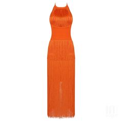 Color: Orange, Size: L Long Bandage Dress, Sleeveless Skirt, Mid Calf Dresses, Tassel Dress, Bodycon Maxi Dresses, Dress Orange, Fringe Dress, Bodycon Dress Parties, Wedding Guest Dress Summer