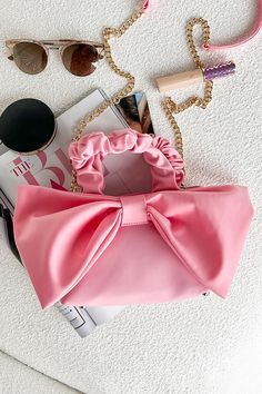 Bow And Behold Bow Front Crossbody/Clutch (Pink) · NanaMacs Bow Purse, Graphic Dress, Mini Short, Pink Style, Crossbody Clutch, Basic Dress, Denim Coat Jacket, Short Mini Dress, Cutout Dress