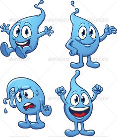 cartoon blue water drop character with different expressions - people characters clip art, character drawing, character illustration, character design,