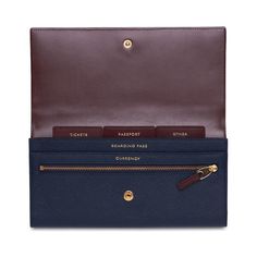 Panama Marshall Travel Wallet in navy calf leather | Smythson Bag Construction, Luxury Travel Accessories, Envelope Pouch, Leather Travel Wallet, Leather Wallet Pattern, Custom Handbags, Diy Wallet, Leather Duffle Bag, Women Wallet