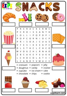 a printable snack crossword puzzle for kids