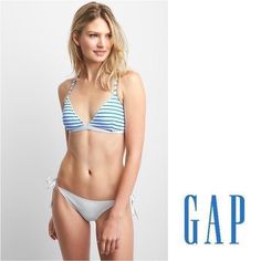 Gap Stripe Triangle Bikini Top Size Large Adjustable Spaghetti Straps Piping Detail At Front Neckline Removable, Soft Molded Cups Supportive Under Bra Band In Contrast Color Adjustable Hook Closure At Back Fully Lined Blue/White; Striped Nwt Polyester/Nylon/Spandex; Lining: Polyester/Spandex Approx. Measurements (Taken Flat): Bust 14.5” *Note: Top Only For Sale, The Bottoms Are Not Included. S1 Gap Swimwear For Beach Season, Gap Summer Swimwear For Beach Season, Gap Swimwear For Spring Vacation, Gap Summer Swimwear, Summer Swimwear By Gap, Summer Pool Swimwear By Gap, Gap Summer Swimwear For Pool, Gap Summer Swimwear For The Pool, Spring Vacation Swimwear By Gap