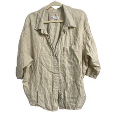 Zara Men’s Small SM S Beige Linen Polo Button Up Shirt Zara Linen Collared Shirt, Spring Long Sleeve Camp Shirt With Buttons, Spring Long Sleeve Camp Shirt, Zara Beige Casual Shirt, Casual Beige Zara Shirt, Zara Casual Beige Shirt, Beige Button-up Zara Top, Zara Beige Button-up Top, Beige Button-up Top From Zara