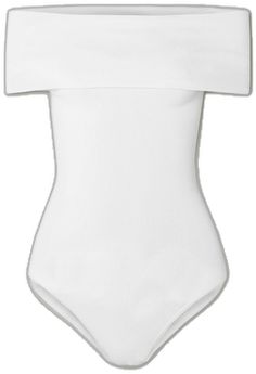 Elegant Off-shoulder Fitted Bodysuit, Elegant Fitted Off-shoulder Bodysuit, White Fitted Off-shoulder Swimwear, Fitted Off-shoulder White Swimwear, White Off-shoulder Fitted Swimwear, White Fitted One-shoulder Bodysuit, Ribbed Knit Bodysuit, Knit Bodysuit, Net A Porter