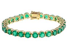 6mm Round Green Onyx 18k Yellow Gold Over Sterling Silver Tennis Bracelet. Measures approximately .24"W. Hidden box clasp with double safety. Silver Tennis Bracelet, Box Clasp, Broken Chain, Green Gemstones, Bracelet Collection, Green Onyx, Sterling Silver Bracelet, Types Of Rings, Tennis Bracelet