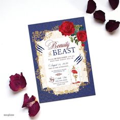 a beauty and the beast themed birthday party with rose petals on white tablecloth next to roses