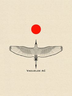 a bird with its wings spread out in front of a red ball that reads vagulele ac