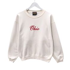 Vintage 90s Ohio State White Sweatshirt Size Large Ohio Buckeyes Crewneck Ohio University Sweater Pullover Embroidered Logo Ohio Jumper by brixtonclothing on Etsy Retro Embroidered Sweatshirt For Fall, Vintage College Sweatshirt With Embroidered Text, Vintage Letter Embroidery Sweatshirt For Streetwear, Retro Fall Sweatshirt With Embroidered Logo, Retro Sweatshirt With Embroidered Logo For Fall, Vintage Crew Sweater With Embroidered Logo, Vintage Long Sleeve Sweatshirt With Letter Embroidery, Retro Embroidered Crew Neck Sweater, 90s Embroidered Long Sleeve Sweatshirt