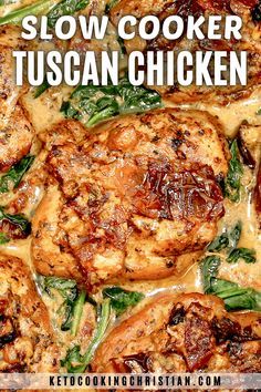 slow cooker tuscann chicken with spinach and tomatoes