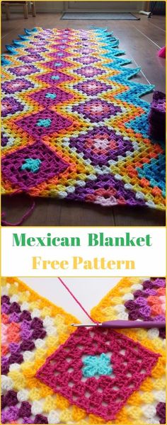 the mexican blanket is crocheted and has been made into a granny granny afghan