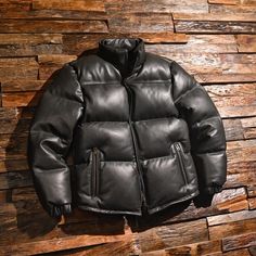 Stay warm and stylish this winter with our Men's Cowhide Jacket! 💪🔥 This casual stand collar jacket features a trendy zipper closure and is made with high-quality cowhide leather. Perfect for any occasion, from a night out to a day at the office. ❄️ Don't miss out on this must-have winter essential! #mensfashion #winterstyle #leatherjacket #cowhide #standcollar #zipperclosure # Winter Casual Style, Duck Jacket, Thick Coat, Duck Down Jacket, Winter Jacket Men, Coat Winter, Genuine Leather Jackets, Leather Outfit, Winter Clothes