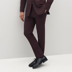 The Men’s Burgundy Suit Pants are here to help you stand out from the crowd at your next event. A dark, nuanced red color makes for the perfect maroon slacks. Our men’s burgundy dress pants are a bold choice that remains anchored firmly in the classic and classy. Made with a luxe, stretch-fit fabric that keeps you looking sharp and feeling comfortable all day, these burgundy slacks are men’s modern suiting update. Pair with the Men’s Burgundy Suit Jacket for a sleek 2-piece suit, or style the su Burgundy Suit Jacket, Dress Pants For Men, Burgundy Suit, Mens Dress Pants, Pants For Men, Burgundy Dress, Suit Pants, The Men, Slim Pants