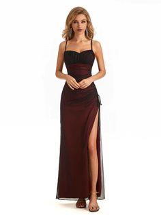 Sexy Red Black Sheath Spaghetti Straps Side Slit Floor-length Party Prom Dresses - ChicSew Dark Red Dresses Long, 90s Grunge Homecoming Dress, Cabernet Prom Dress, Dark Red Lace Prom Dress, Great Gatsby Prom Theme Dresses, Wine Red Prom Dress Formal, Black Cherry Prom Dress, Dark Red And Black Prom Dress, Prom Dress Maroon