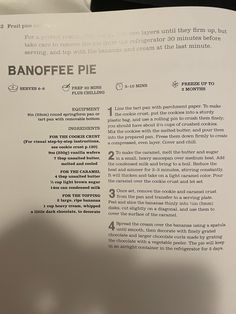 an open book with instructions on how to use the banoffee pie