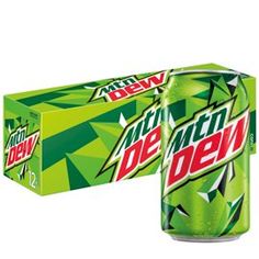 the mountain dew can is next to a box