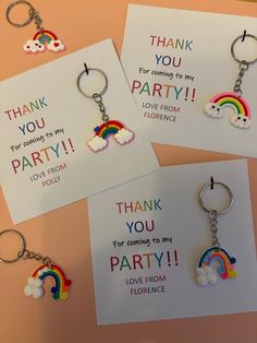 three thank you cards with rainbows and clouds on them, one is for someone