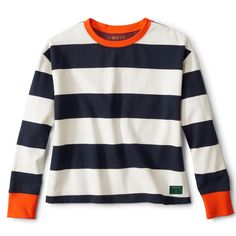 Maple Crewneck Long-Sleeved Rugby Shirt Casual Cotton Shirt With Contrast Stripes, Navy Cotton Top For College, Navy Cotton Tops For College, Navy Top With Contrast Stripes For Fall, Sporty Striped Cotton Sweatshirt, Navy Crew Neck Top With Contrast Stripes, Classic Navy Tops With Ribbed Cuffs, Classic Striped Tops With Ribbed Cuffs, Navy Cotton Top For Fall