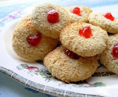 an advertisement for afternoon tea biscuits or cookies with cherries on the top and bottom