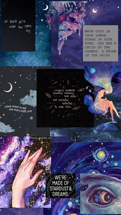 a collage of images with the words we're made of dreams and stars